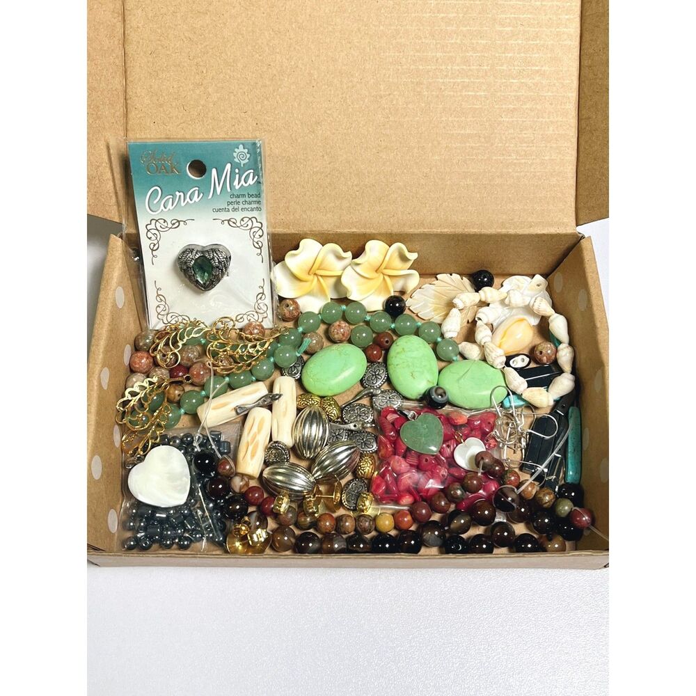 VTG - Now Lot Beads Stone Shell Metal Mix Variety Boho Jewelry Making Supplies